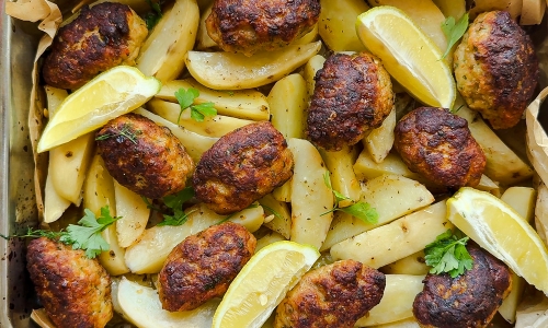 Lemon Potatoes and Meatballs
