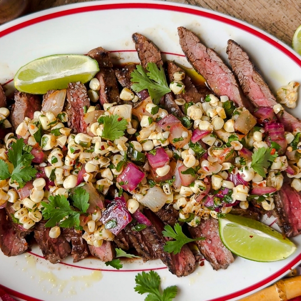 Grilled Flank with Grilled Corn Salsa