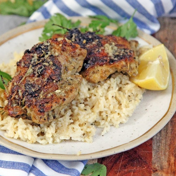 Lemon Butter Roasted Chicken with Rice