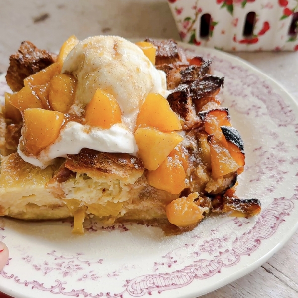 Peach Cobbler Bread Pudding